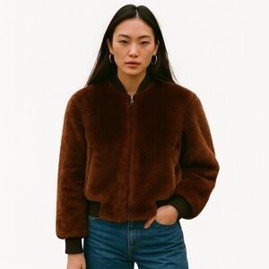 Elizabeth and James Faux Fur Bomber Jacket – Brown | Size M